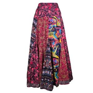 Colorful Patchwork Maxi Skirt SZ L Full Skirt Hippie Grunge Festival Whimsy Boho
